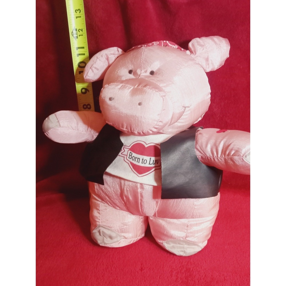 Hallmark Biker Pig Plush Born to Luv Pink Parachute Fabric 12" Stuffed Vintage